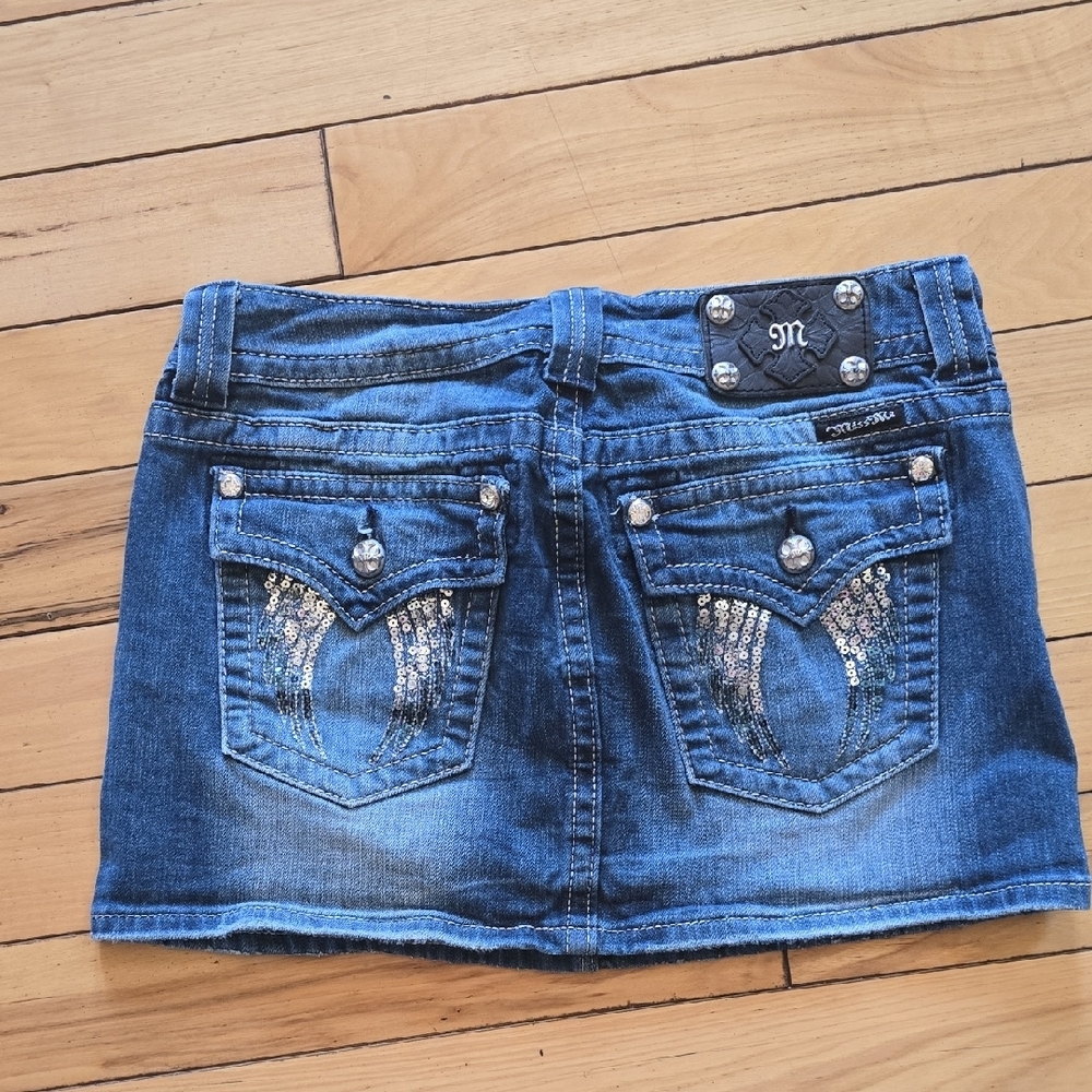 Miss Me Blue Embellished Mini Skirt